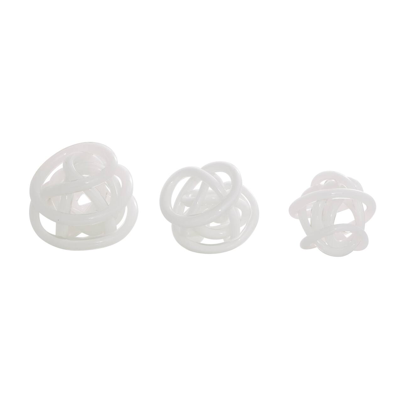 White Iridescent Knotted Glass Ball Sculpture Set